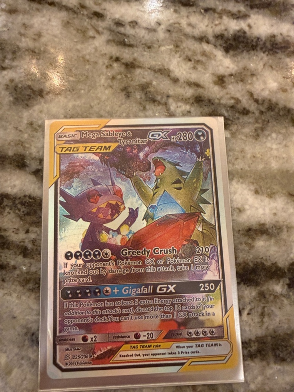 Pokemon Mega Sableye & Tyranitar GX Tag Team Holo Card - Purple, Green, Gold